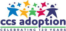 CCS Adoption- Celebrating 120 years. The image is a family of multi coloured stars.