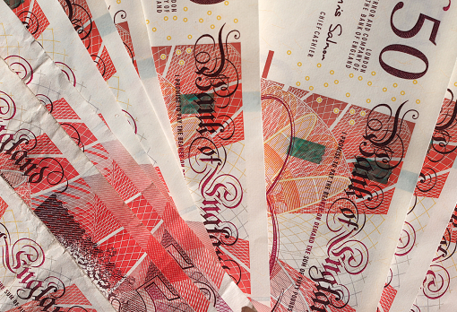 £50 pound notes arranged flat