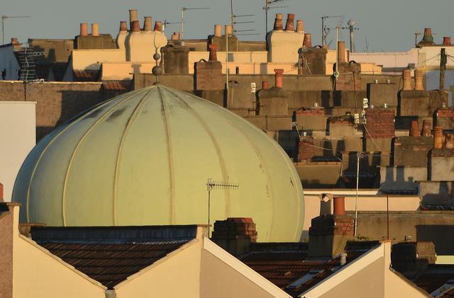 A Bristol roof top view of Totterdown Mosque and nearbye houses